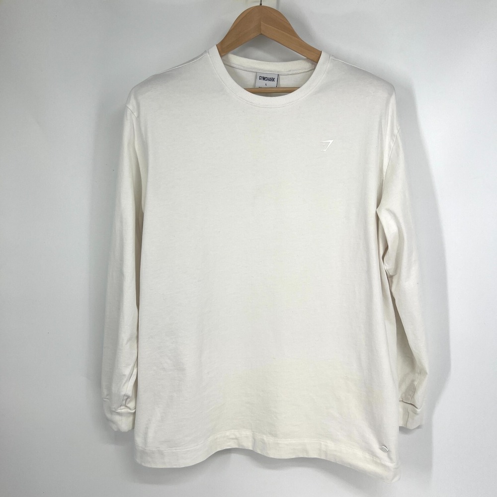 Gymshark Cotton Oversized Long Sleeve Top Womens Size L White Cotton B5A1S-WBBM‎